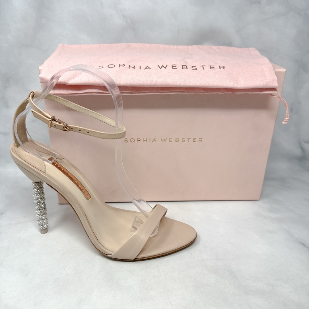 NEW Sophia Webster Haley Crystal Embellished Leather Sandal Heels Nude Tan 40